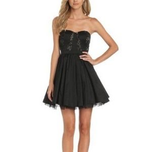 Aidan Mattox Lace Taffeta Tulle Mini Dress Gown Black 4